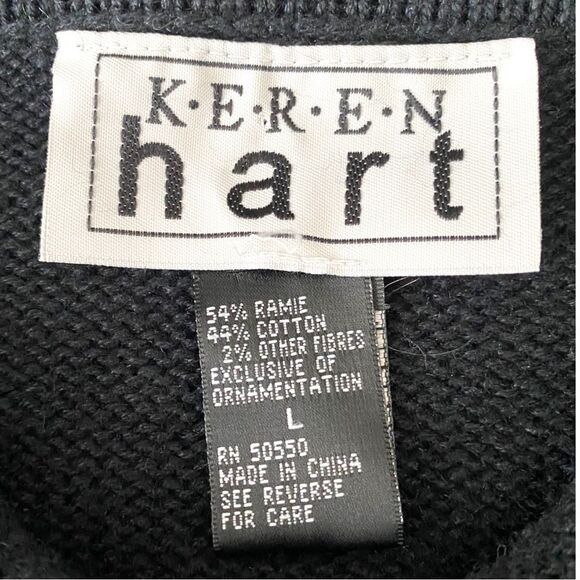 Keren Hart Vintage Embroidered Christmas Zip Up Black Cardigan, Size‎ Large - Picture 7 of 11